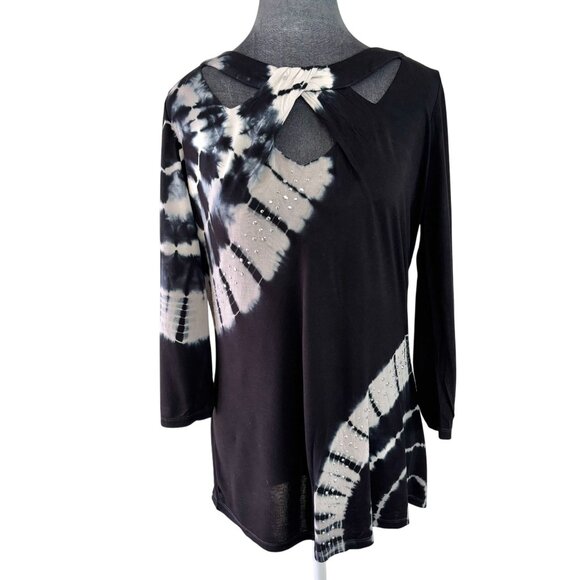 I.N.C Tie-Dye Cut-Out-Twist, Sequined Long Sleeve Tunic - Black/White - Size XL - Picture 1 of 10